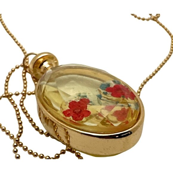 Urban Outfitters Pressed Floral Pendant Necklace Acrylic Gold Tone Timeless - Picture 4 of 6